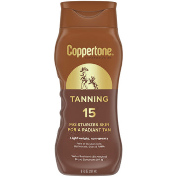 Coppertone Tanning Sunscreen Lotion, SPF 15, Lightweight and Non Greasy Sunscreen, Water Resistant, Oxybenzone Free