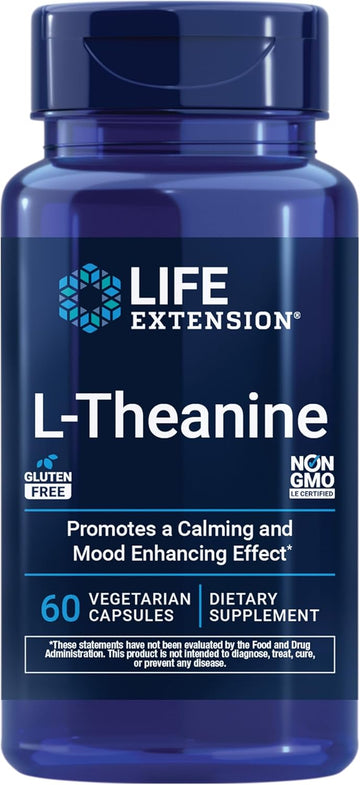 Life Extension L-Theanine, Amino Acid theanine, Calm, Relaxation, Mood, Gluten-Free, Non-GMO, Vegetarian, 200 mg, 60 Capsules | Amino Acid Theanine for Calm, Relaxation & Mood, Gluten-Free, Non-GMO & Vegetarian, 100 mg, 60 Capsules