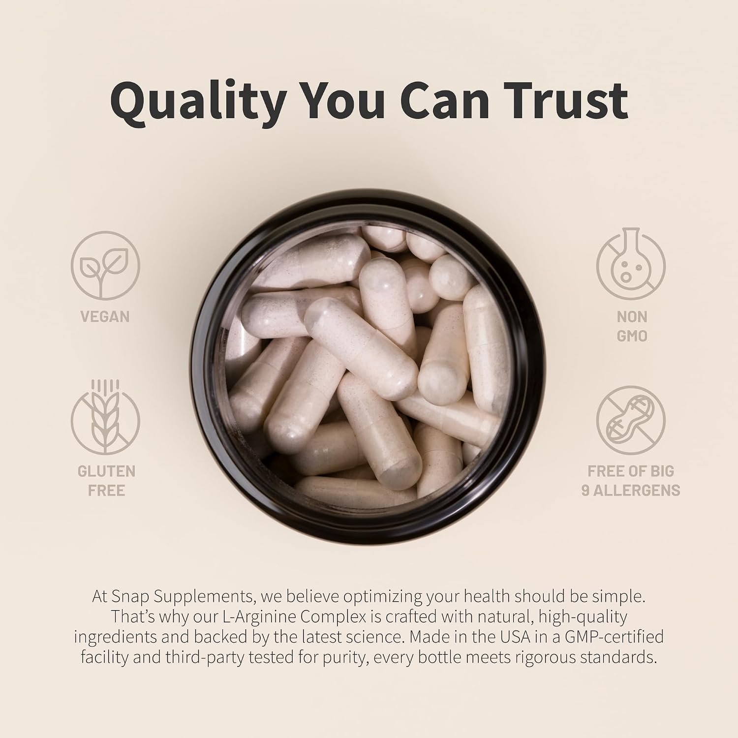 Snap Supplements L-Arginine, L-Citrulline & 3 Forms of L-Arginine, 60 Count | Support Healthy Circulation, Nitric Oxide & Exercise Performance, Vegan, Gluten-Free, Non-GMO, 30-Day Supply