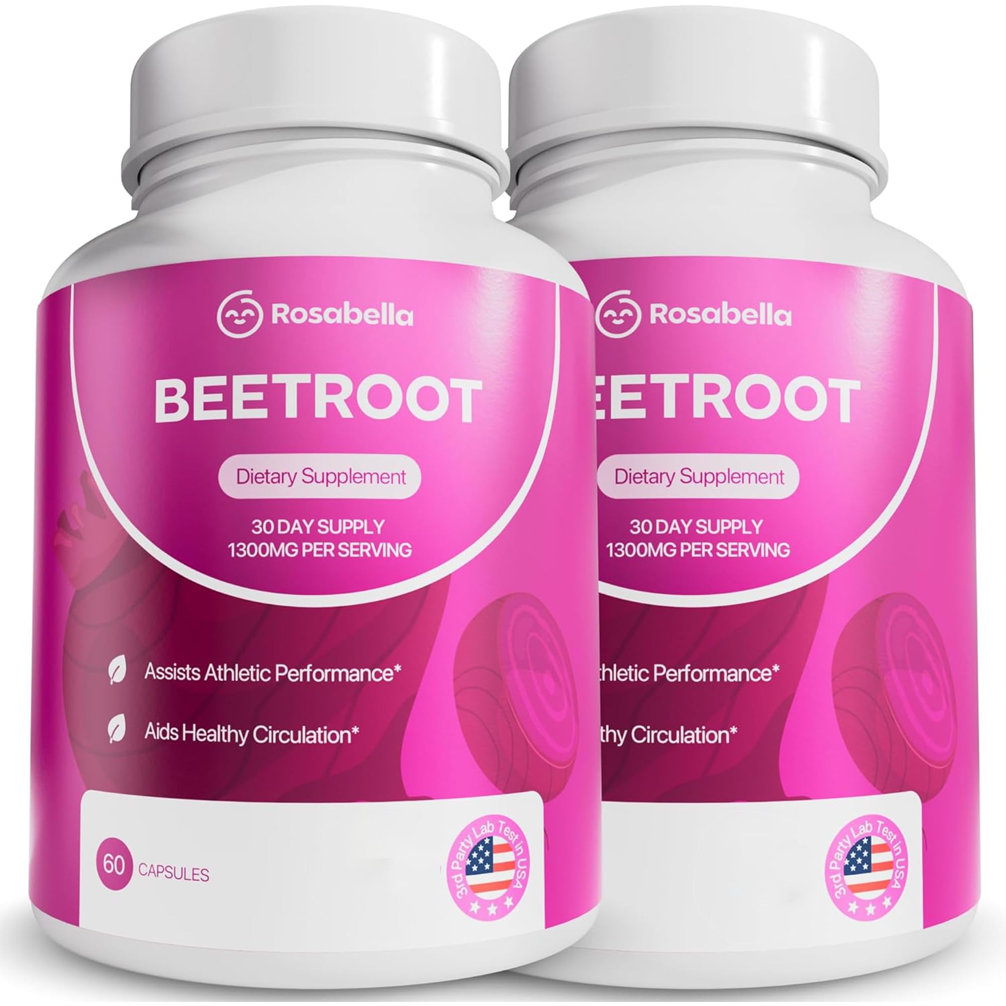 Rosabella Organic Beet Root Capsules - 1300mg Beet Root Powder Aids Healthy Circulation & Vitality, Non-GMO, Beet Root Supplement - 60 Capsules, 30-Day Supply