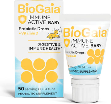 BioGaia Immune Active Baby Probiotic Drops + Vitamin D | Immune & Digestive | Pediatrician-Recommended | Supports Immune Health | Promotes Digestive Health & Regularity | Baby & Toddlers | 50 Day Supply