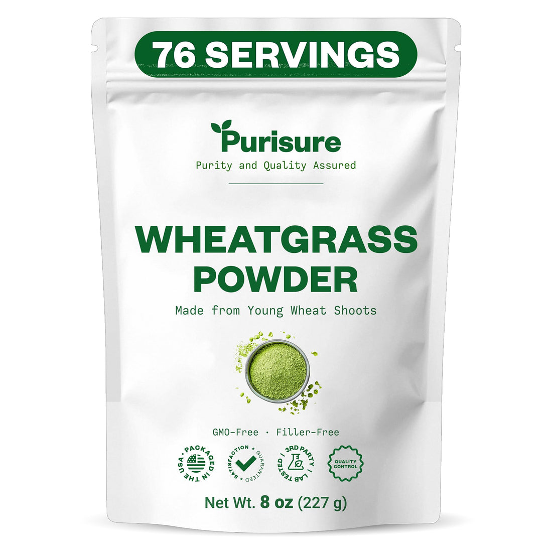 Purisure Wheatgrass Powder, 8oz, Wheat Grass Powder, Green Superfood for Salads, Smoothie and Shakes, Superfood Powder Rich in Immunity Vitamins, Fiber and Minerals, 76 Servings PurisureBuy Supplements Australia