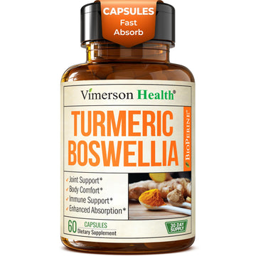 Turmeric Supplement w/Boswellia Serrata – Daily Support for Joint Health & Comfort – Organic Turmeric Curcumin Powder, Bioperine for Enhanced Absorption & Ginger Root – 60 Boswellia Extract Capsules Vimerson HealthBuy Supplements Australia