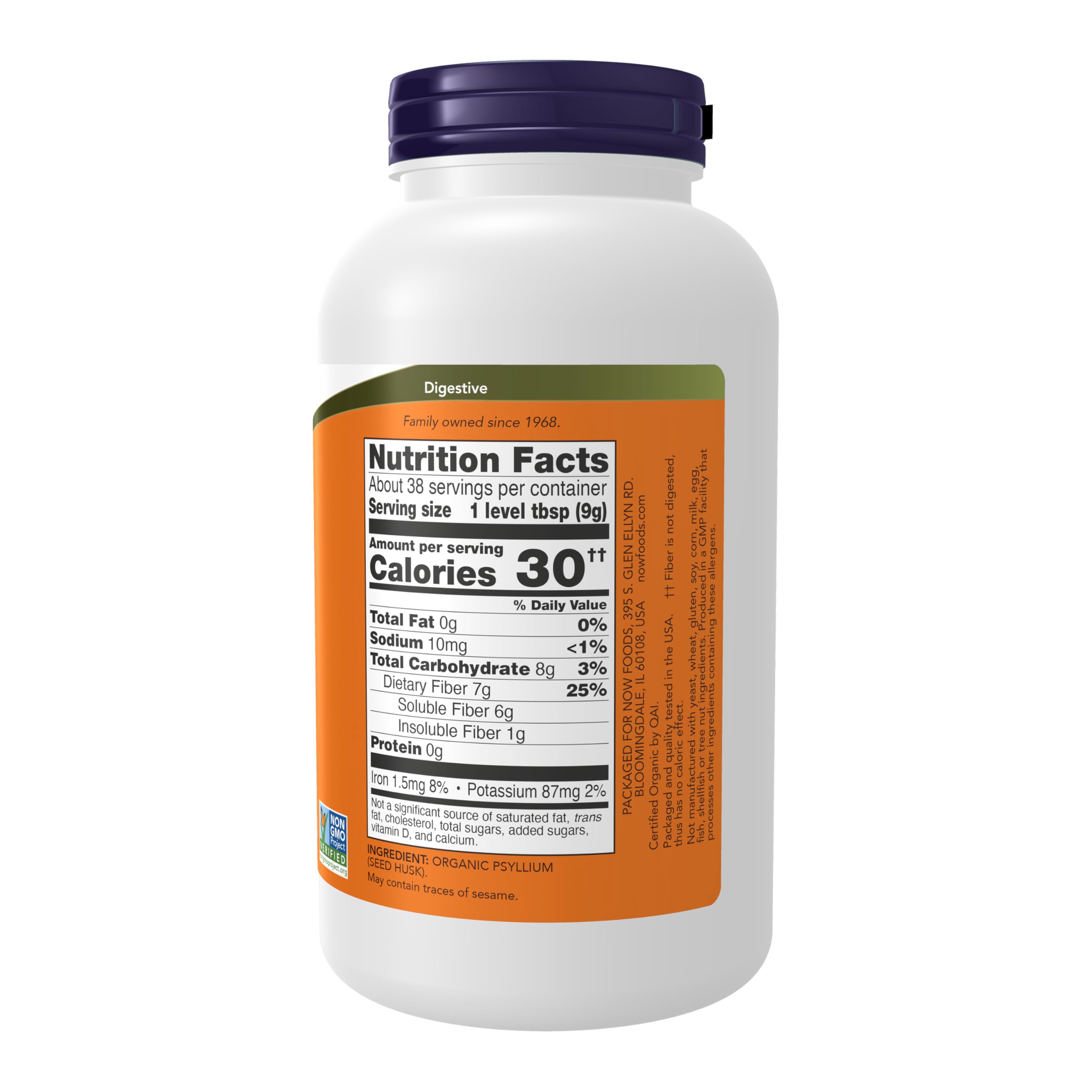 NOW Foods Supplements, Psyllium Husk Powder, Certified Organic, Non-GMO Project Verified, Soluble Fiber, 12-Ounce