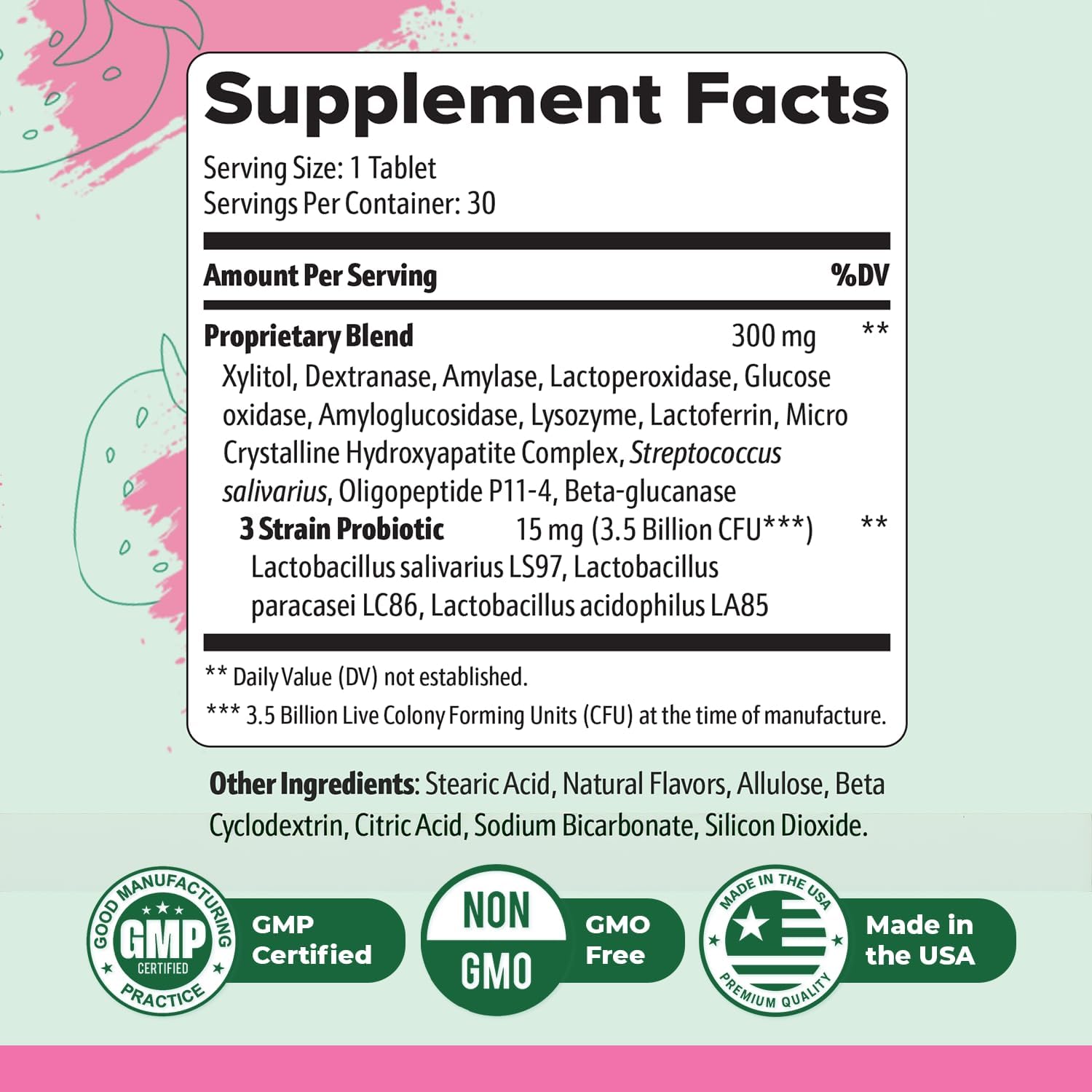Oracare – Daily Oral Support with Enzymes, Hydroxyapatite, Xylitol & 3-Strain Probiotic Blend – Non-GMO Stimulant-Free Formula – Made in USA – 30 Melt-In-Mouth Tablets, 1 Month Supply
