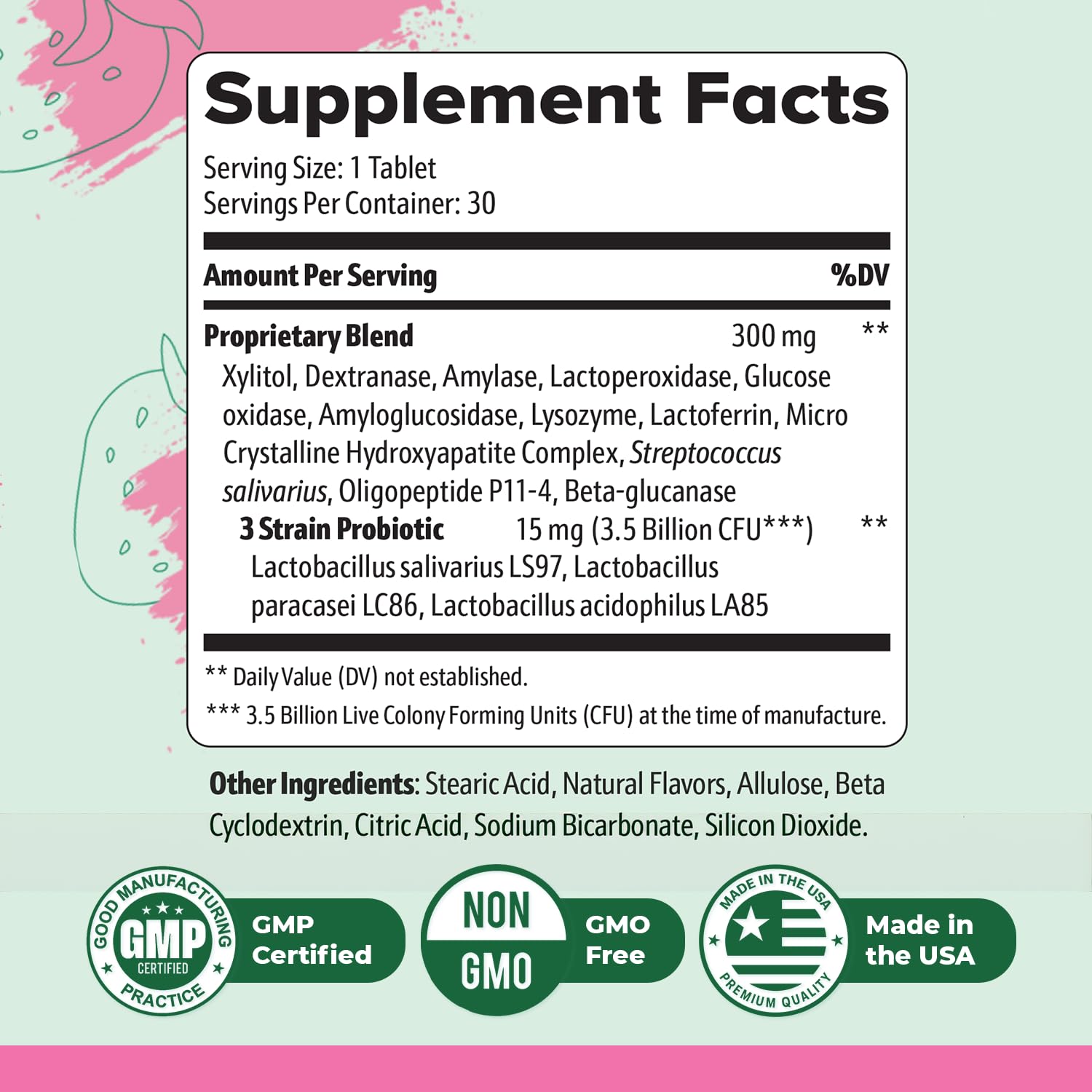 Oracare – Daily Oral Support with Enzymes, Hydroxyapatite, Xylitol & 3-Strain Probiotic Blend – Non-GMO Stimulant-Free Formula – Made in USA – 30 Melt-In-Mouth Tablets, 1 Month Supply