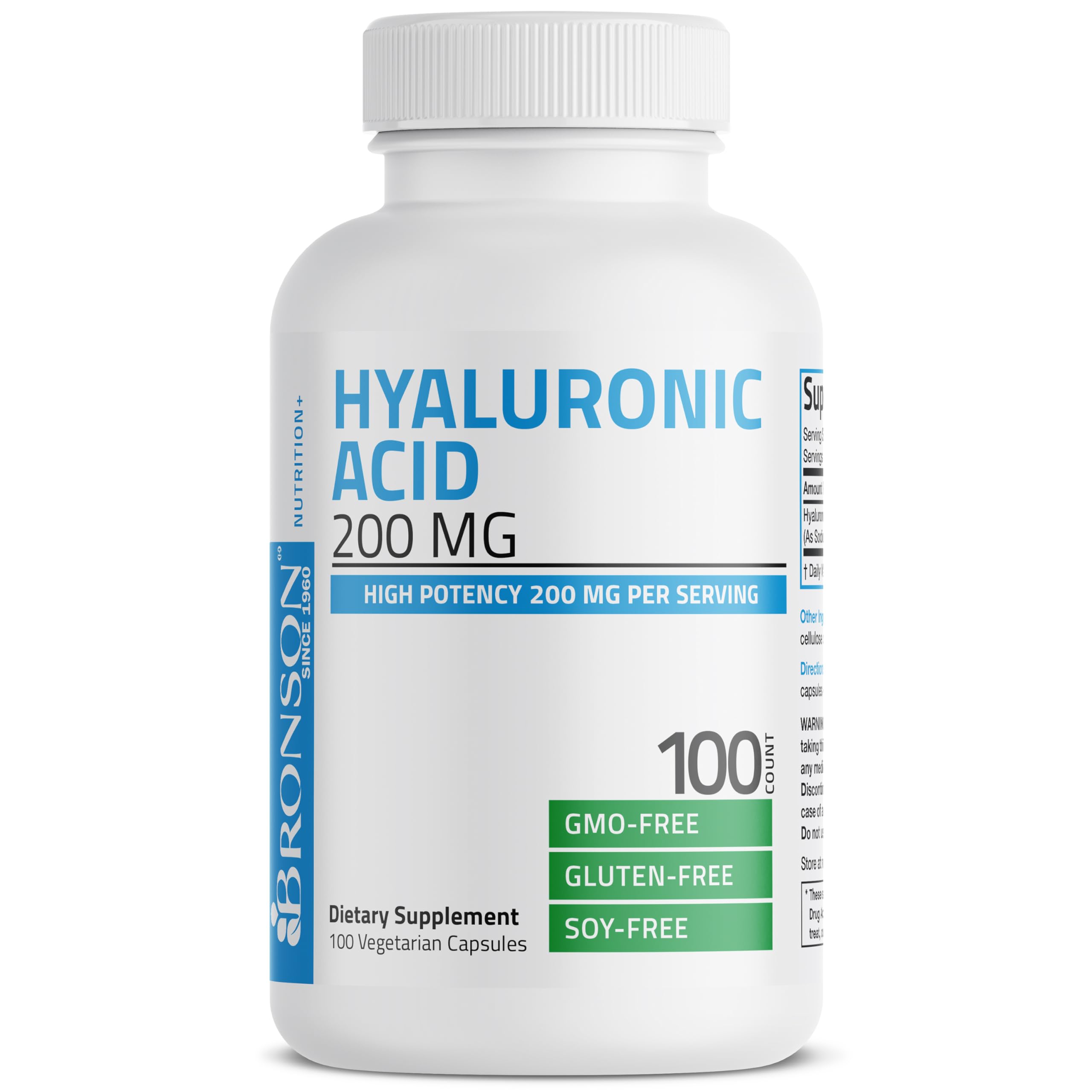 Bronson Hyaluronic Acid 200 MG High Potency Joint Health & Healthy Skin Support, Non-GMO, 200 Vegetarian Capsules