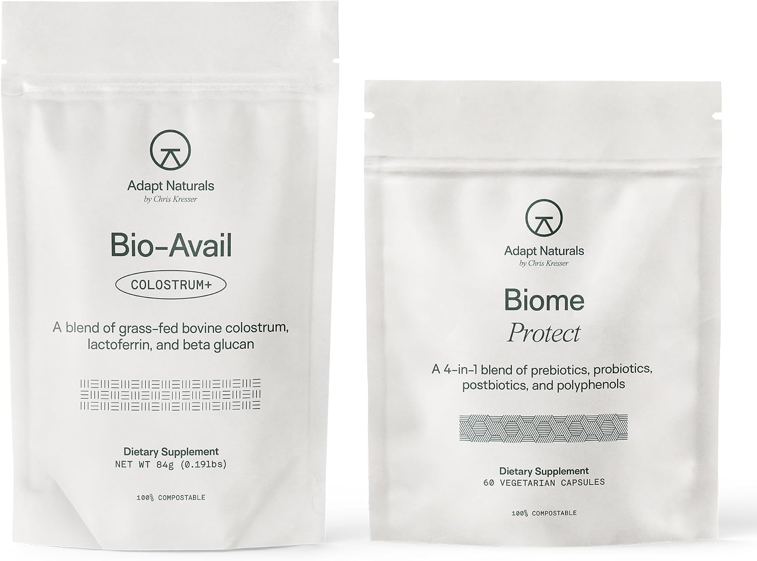 Adapt Naturals Gut & Immune Defense Bundle – Bio-Avail Colostrum+ Powder with Lactoferrin & Biome Protect 4-in-1 Gut Supplement – 30-Day Supply