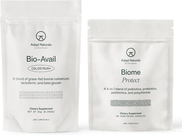 Adapt Naturals Gut & Immune Defense Bundle – Bio-Avail Colostrum+ Powder with Lactoferrin & Biome Protect 4-in-1 Gut Supplement – 30-Day Supply