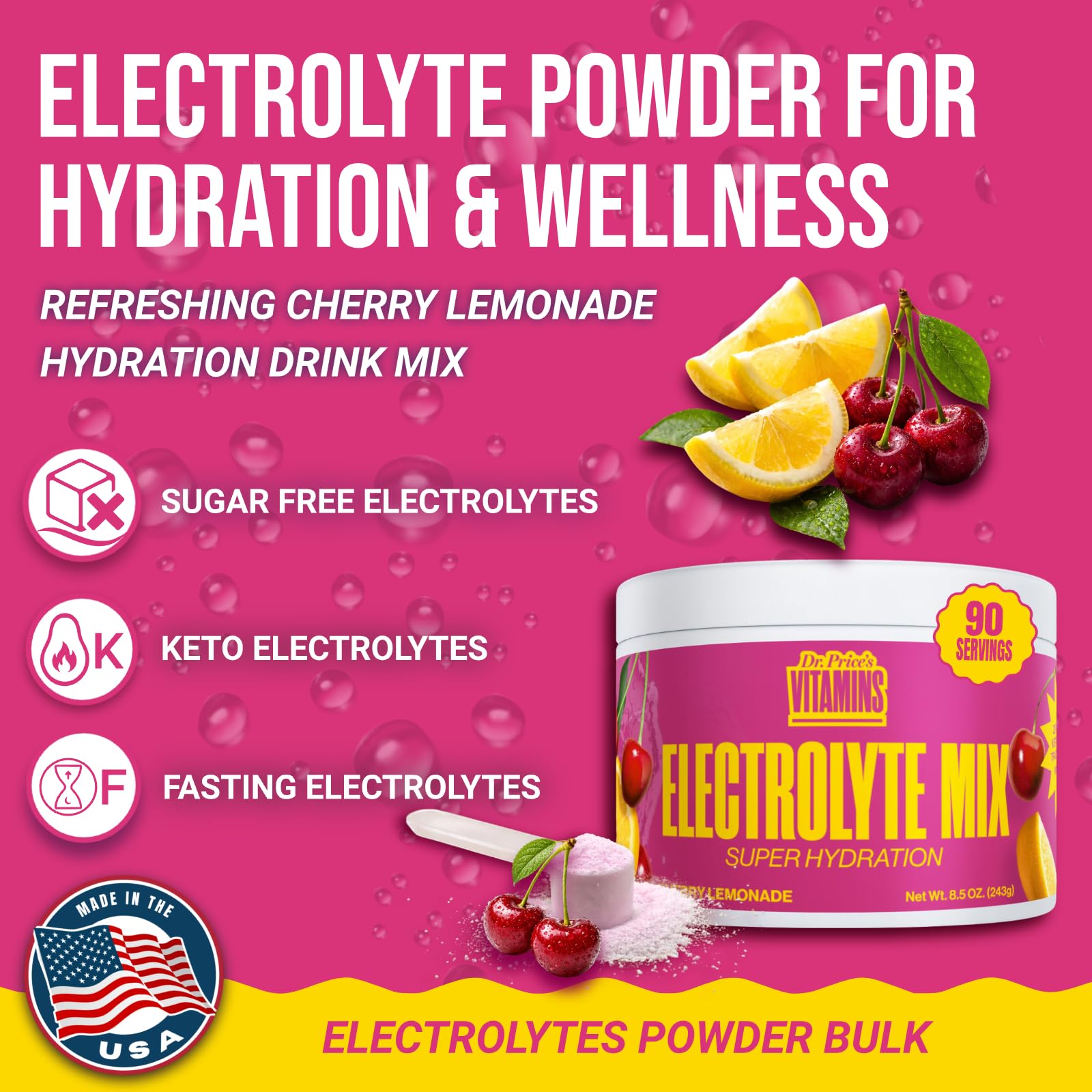 Dr. Price's Vitamins Electrolytes Powder Packets, Lemon Lime, 30 Pack | Electrolyte Mix, Hydration, No Sugar, Sodium, Potassium & 72+ Trace Minerals, Keto Friendly, Made in USA, Doctor-Formulated