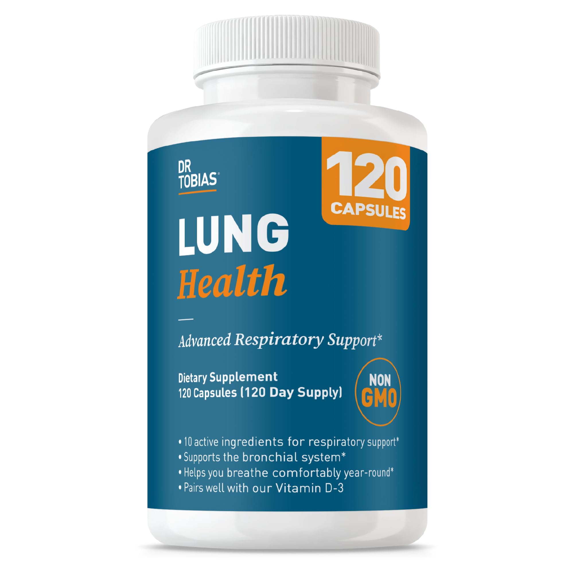 Dr. Tobias Lung Health Respiratory Support 60 Capsules | Lung Supplement | Lung Cleanse, Bronchial & Immune Support | Vitamin C + Butterbur + Quercetin + Bromelain | 60 Servings