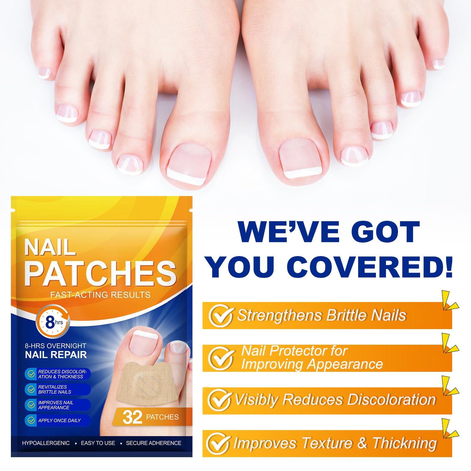 Nail Patches, 32 Pcs Toenail Care Patches for Dry, Weak & Cracked Nails, Deeply Moisturizing Nail, Protector and Improve the Appearance for Toenails