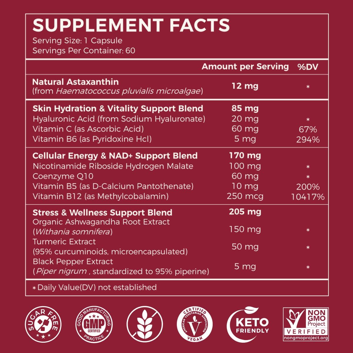AiVital™ Astaxanthin 12mg, Natural Antioxidant Supplements from Microalgae | 11-in-1 Astaxanthin Complex for Energy, Skin & Eyes Support, Non-GMO, Gluten Free, 60 Capsules, 2-Month Supply