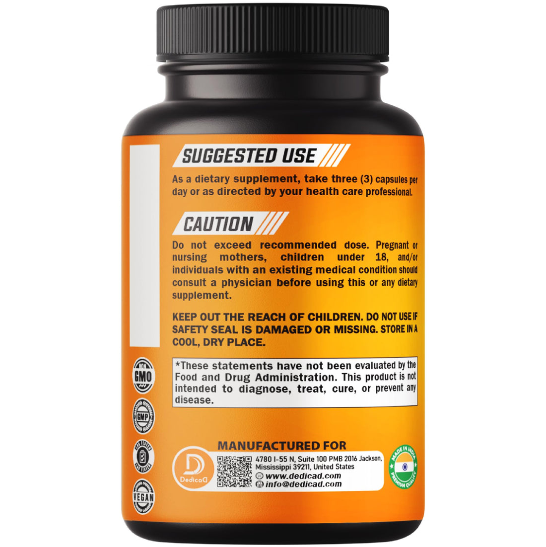 Supplement bottle labeled 'Fiber, Spice & Immune Support' with a black lid on a white background.