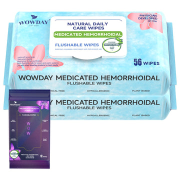 Wowday Flushable Hemorrhoid Wipes | Medicated Witch Hazel Wipes Ph Balanced | 112 Count Natural Fragrance Free Adult Hemorrhoids Witch Hazel Wipe for Butt Itch WowDayBuy Supplements Australia