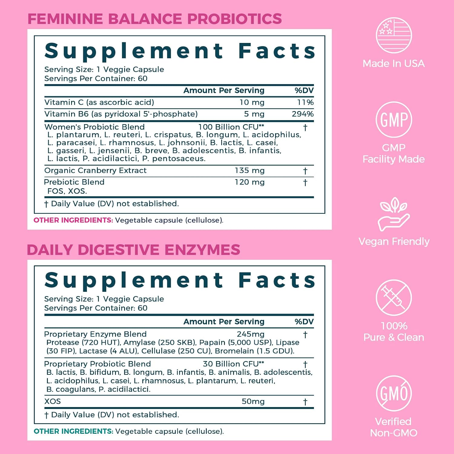 NewRhythm Digestion & Feminine Health Bundle, Probiotics, Prebiotics, Digestive Enzymes, Cranberry, Vitamin C & B6, Bundle & Save, 60 Capsules Each