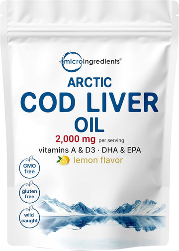 Cod Liver Oil 2,000mg Per Serving, 360 Softgels | Burpless Lemon Flavored – Rich in Omega 3, Vitamins A & D3, EPA, DHA | Wild Caught Arctic Deep Sea Fish | Heart, Brain, & Immune Supplement