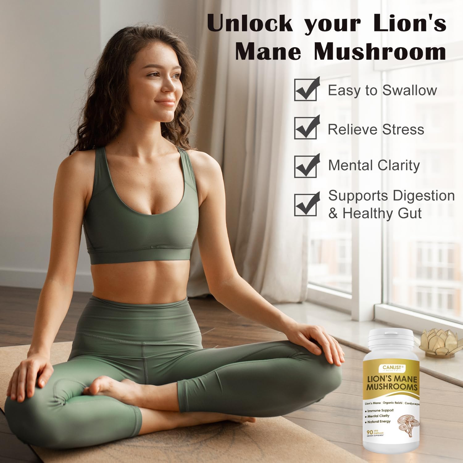 CANLIST Organic Mushroom Complex Capsules with Lion's Mane, Cordyceps, Reishi, Help for Cognitive Focus, Immune Support & Brain Health, Vegan, Non-GMO, 90 Capsules