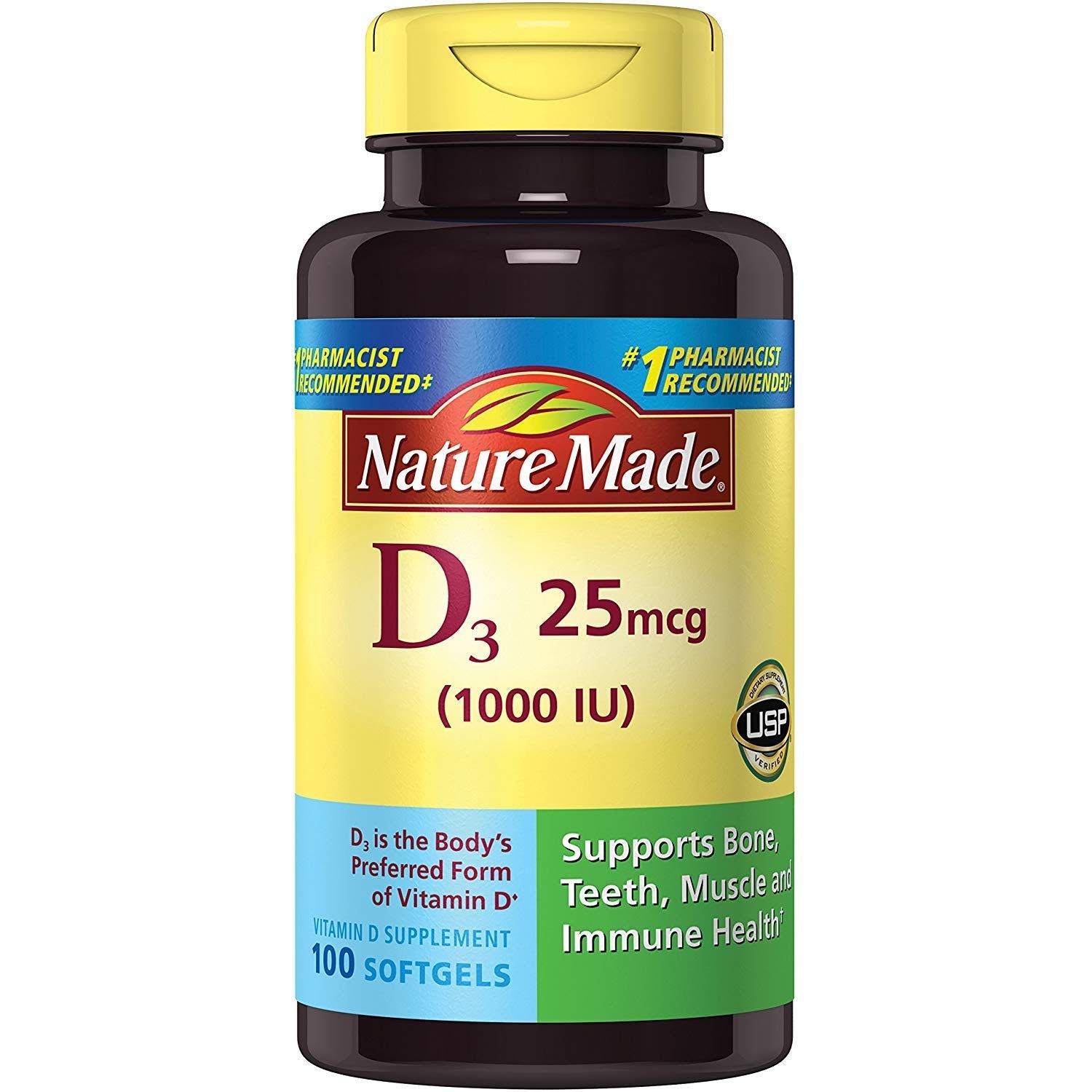 Nature Made Vitamin D3 1000 IU (25 mcg), 300 Vitamin D Softgels | Vitamin D Supplement for Immune, Bone, Teeth and Muscle Health Support, 300 Day Supply