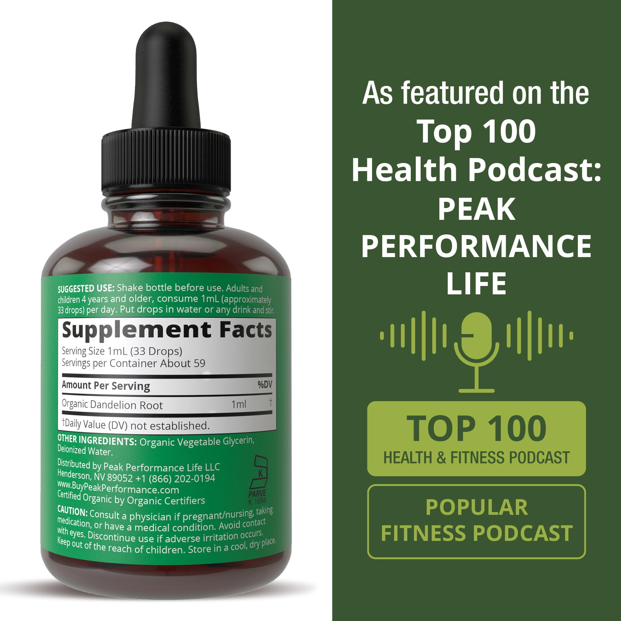 Dandelion Root Extract. USDA Organic Vegan Herbal Liquid Tincture Dandelions Supplement for Women and Men. Leaf Tonic for Immune, Liver, Gut Health. Zero Sugar, Gluten Free Supplements Not Capsules