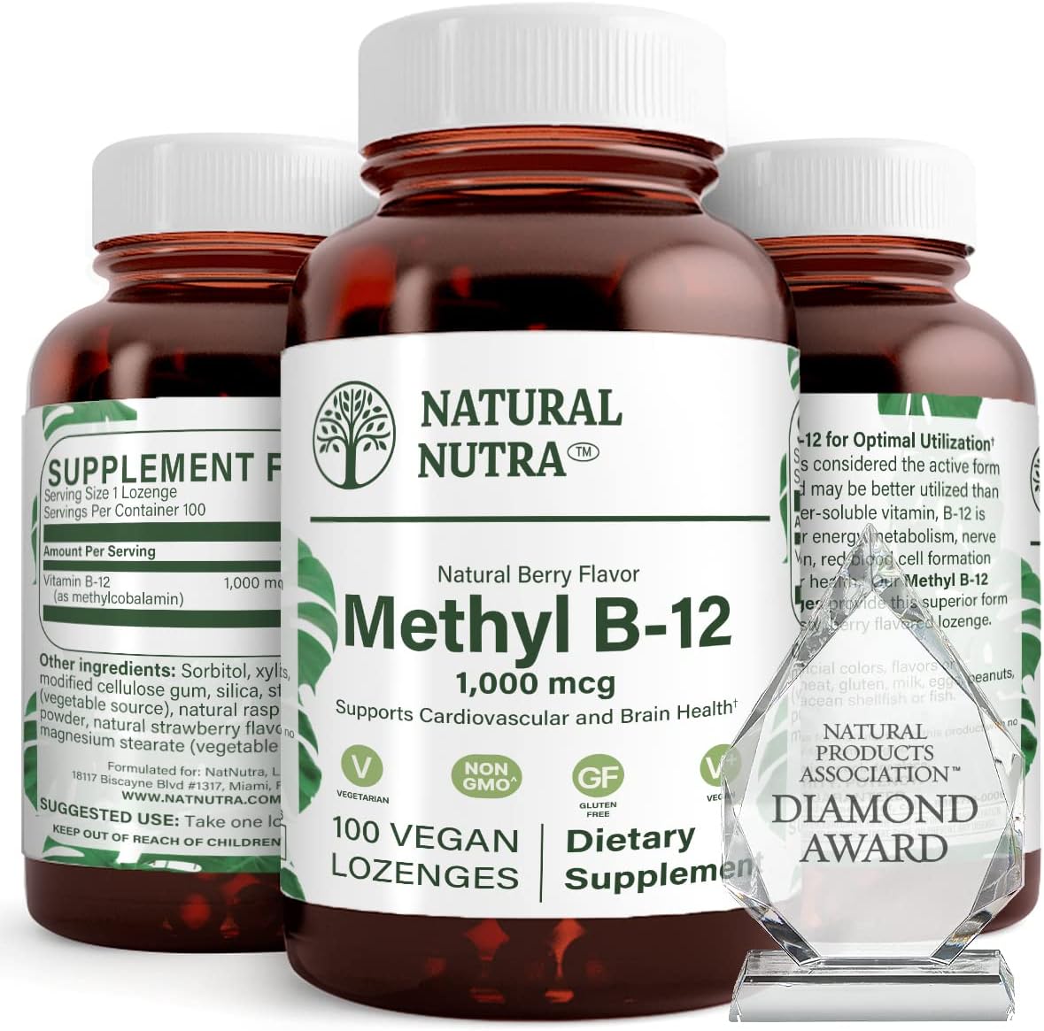 Natural Nutra Vegan Methyl B12 1000mcg, 100 Vegan Lozenges | Supports Cardiovascular & Brain Health, Energy Booster Supplement, Gluten-Free, Enhances Immune Response, Natural Berry Flvr