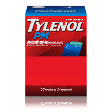 Tylenol PM Extra Strength Nighttime Pain Reliever Sleep Aid Caplets with Acetaminophen & Diphenhydramine HCl, Relief for Nighttime Aches & Pains, Travel Size, 50 Packs of 2 Caplets TylenolBuy Supplements Australia