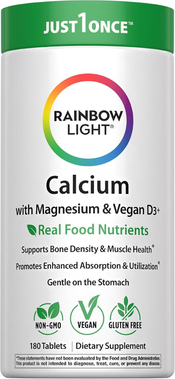 Rainbow Light Calcium Complex with Magnesium & Vitamin D3 + | 180 Tablets | Real Food Nutrients | Supports Bone Density & Muscle Health | Vegan Supplement for Men and Women | Real Food Nutrients | Supports Bone Density & Muscle Health | Vegan Supplement f