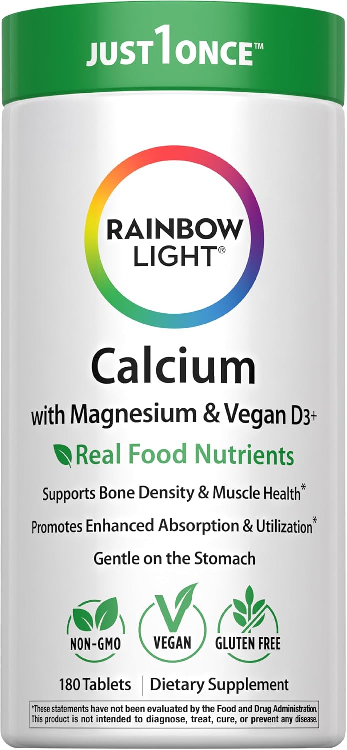Rainbow Light Calcium Complex with Magnesium & Vitamin D3 + | 180 Tablets | Real Food Nutrients | Supports Bone Density & Muscle Health | Vegan Supplement for Men and Women | Real Food Nutrients | Supports Bone Density & Muscle Health | Vegan Supplement f