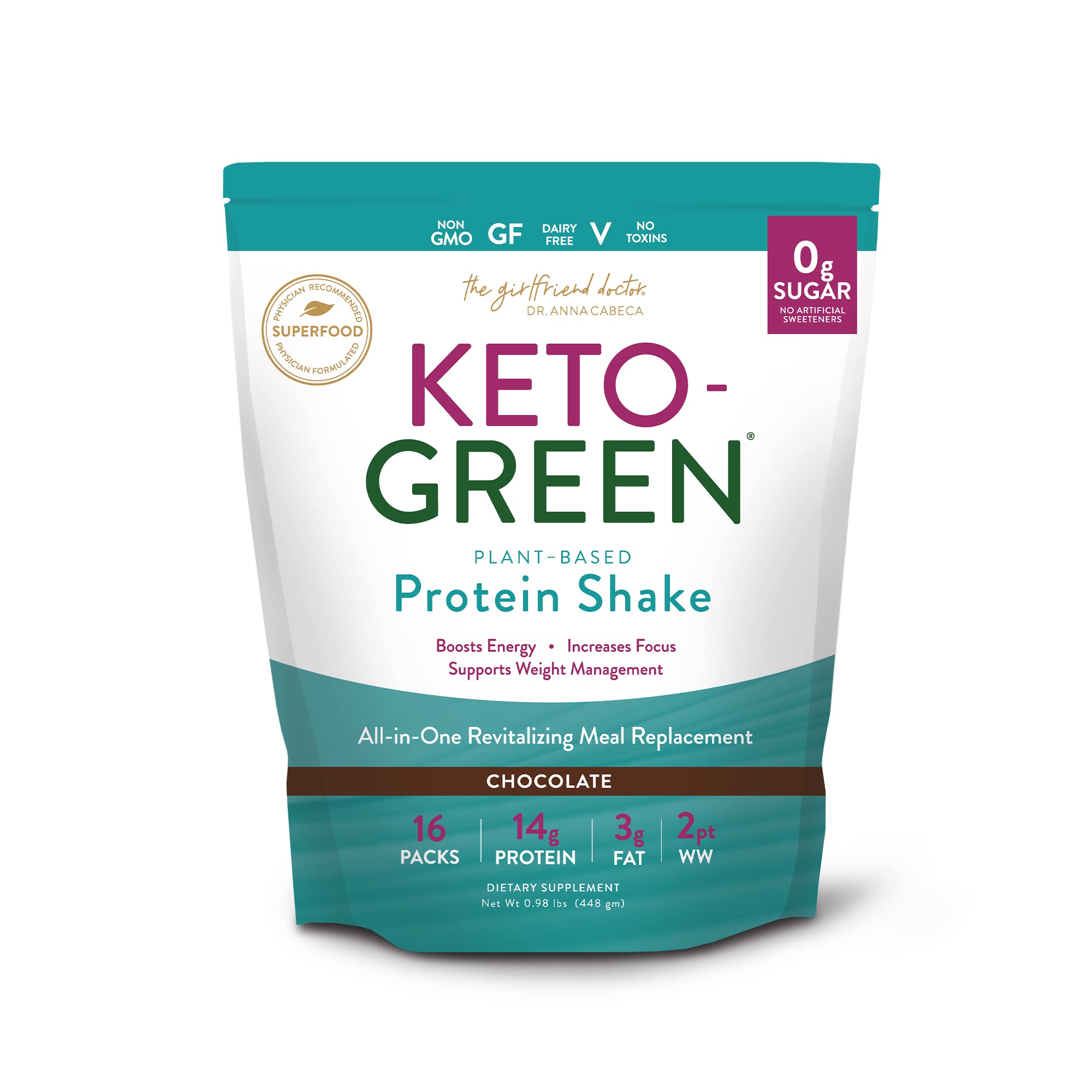 Keto-Green Chocolate Vegan Protein Powder for Women by Dr. Anna Cabeca | Plant Based Protein Powder with Greens | Dairy Free, Sugar Free | Protein Shake 40 Servings
