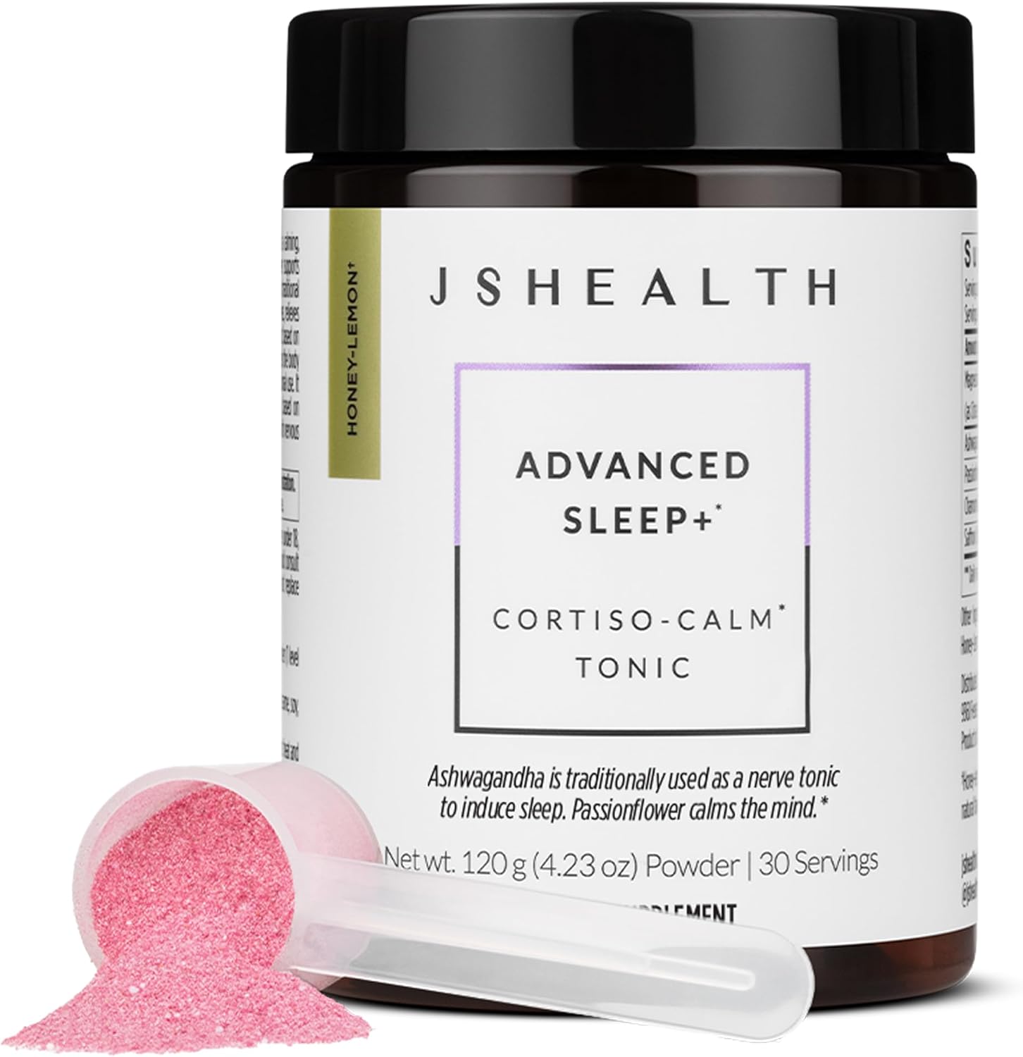 JSHealth Advanced Sleep Plus Powder - Sleep Aid with Precision-Dosed Passionflower, Ashwagandha & Magnesium Glycinate Dihydrate - Sleep Supplement for Adults - Delicious Honey-Lemon Flavor, 30 Serv