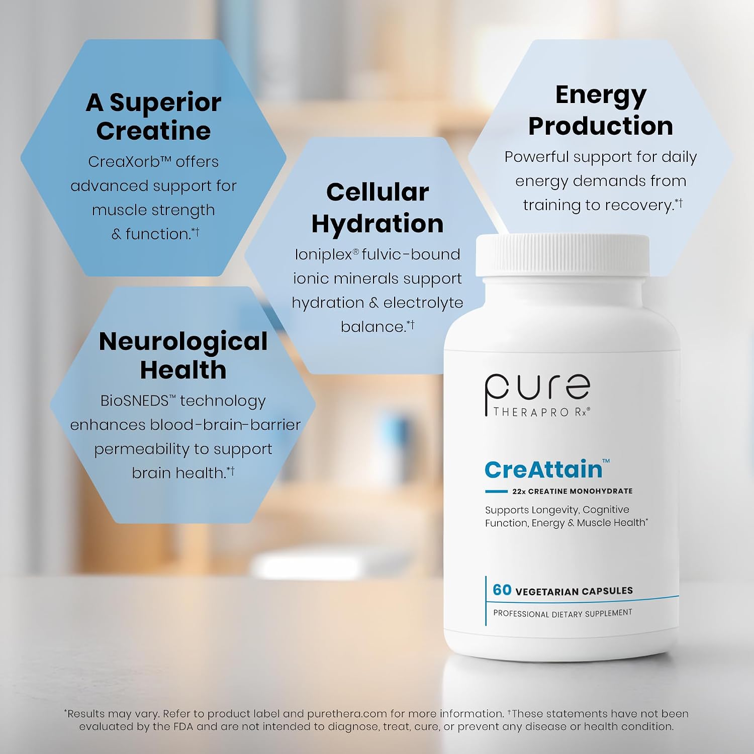 CreAttain Creatine Capsules – CreaXorb BioSNEDS Technology + Ioniplex Fulvic Minerals, Supports Energy Production, Muscle Strength, Exercise Performance & Cognitive Function, 60 Vegetarian Capsules