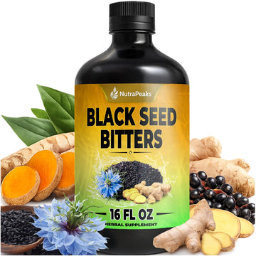 Black Seed Oil Bitters Liquid - Premium Herbal Blend with Black Seed Extract, Curcumin (Turmeric Extract), Ashwagandha, Elderberry, Probiotics, Vitamin C, Zinc...16 fl oz | Natural Botanical Blend NutraPeaksBuy Supplements Australia