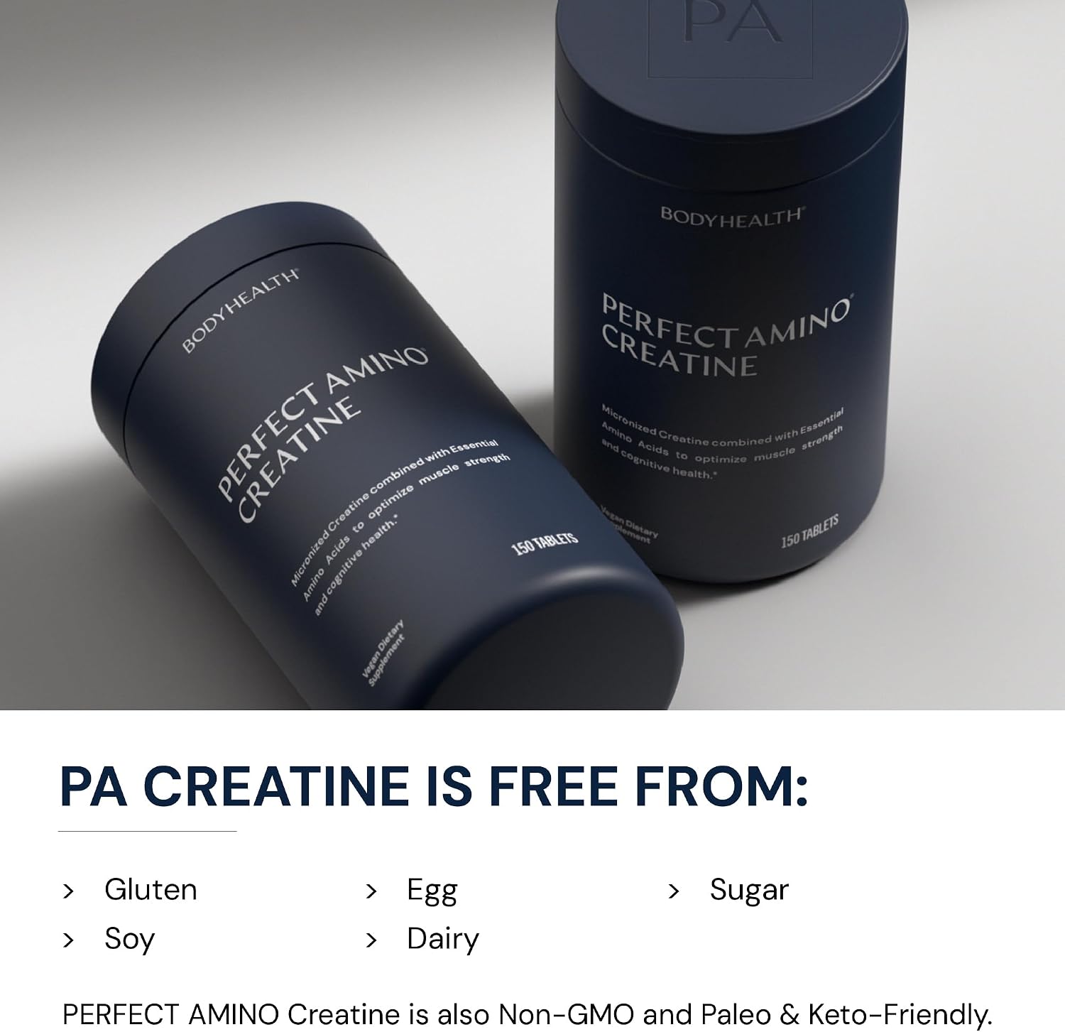 BodyHealth Creatine Monohydrate Tablets – Vegan Pre Workout Supplement with PerfectAmino, BCAAs & EAAs – Keto-Friendly, Muscle Recovery & Energy Support – 5g Creatine Equivalent per Serving