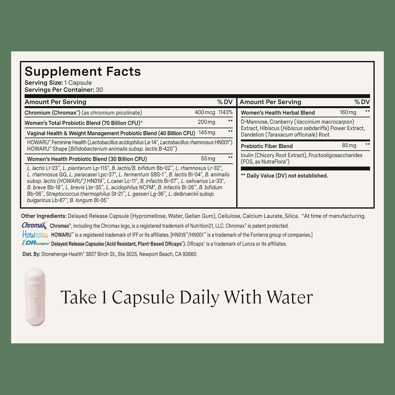 Stonehenge Health Biotics for Women Probiotic 70 Billion CFU, 24 Strains + Prebiotic Fiber, Weight Management, Mood, Digestive, Vaginal & Immune Support, Non-GMO, 30 Delayed-Release Veg Caps (2 Pack)