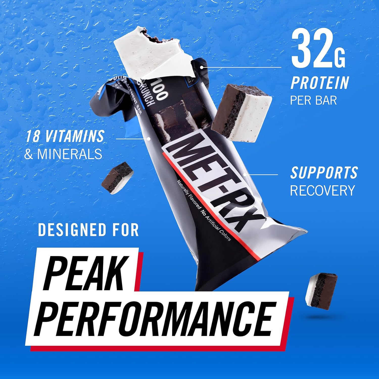 MET-Rx Big 100 Protein Bar, Super Cookie Crunch, 32g Protein, 9 Ct | Great as Healthy Meal Replacement, Snack, and Help Support Energy, With Vitamin A, Vitamin C, and Zinc