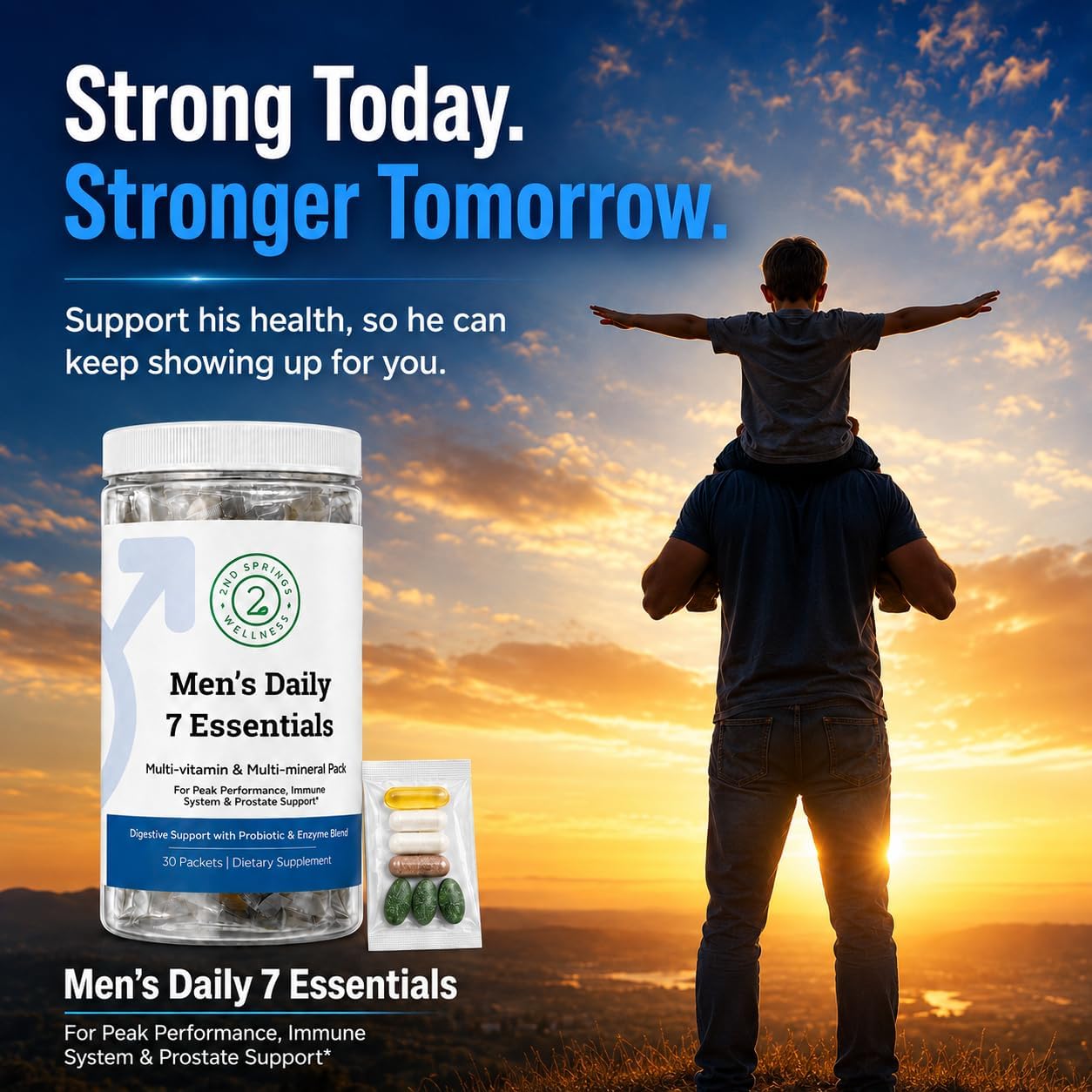 Daily 7 Essentials Men's Vitamin Pack - 30 Packets | Adult Multivitamin & Multimineral Supplement Pack - 30 Packets