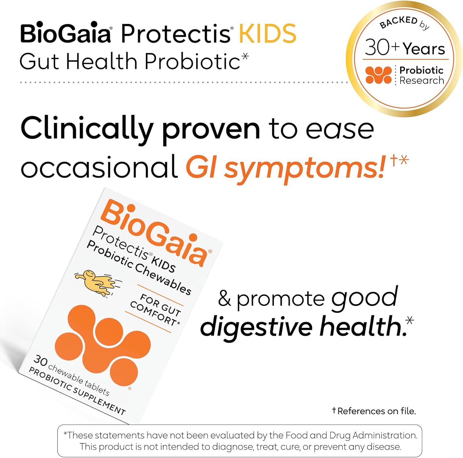 BioGaia Kids Probiotic | Ease Occasional Tummy Discomfort & Constipation | Pediatrician-recommended | Ease Occasional Tummy Discomfort, Gas & Bloating | Promote Regularity | Ages 3+| 30ct