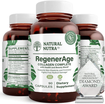 Natural Nutra Regener Age Complete Supplement for Skin Health, 90 Capsules | Protein Peptides, Reduce Stretch Marks, Contributes to Overall Health, Vitamin C, Grape Seed Red Wine Extract, Gluten-Free