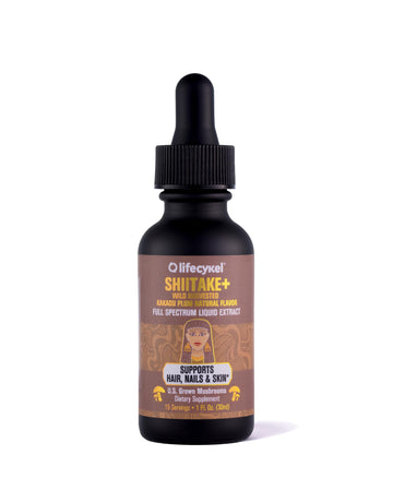 Lifecykel - Shiitake Mushroom Extract with Kakadu Plum- Hair, Skin & Nail Support, Anti Aging Supplement- 100% Organic Mushrooms, Immune Boosting, Vitamin C Made in The US- 2 Fl oz(Packaging May Vary)