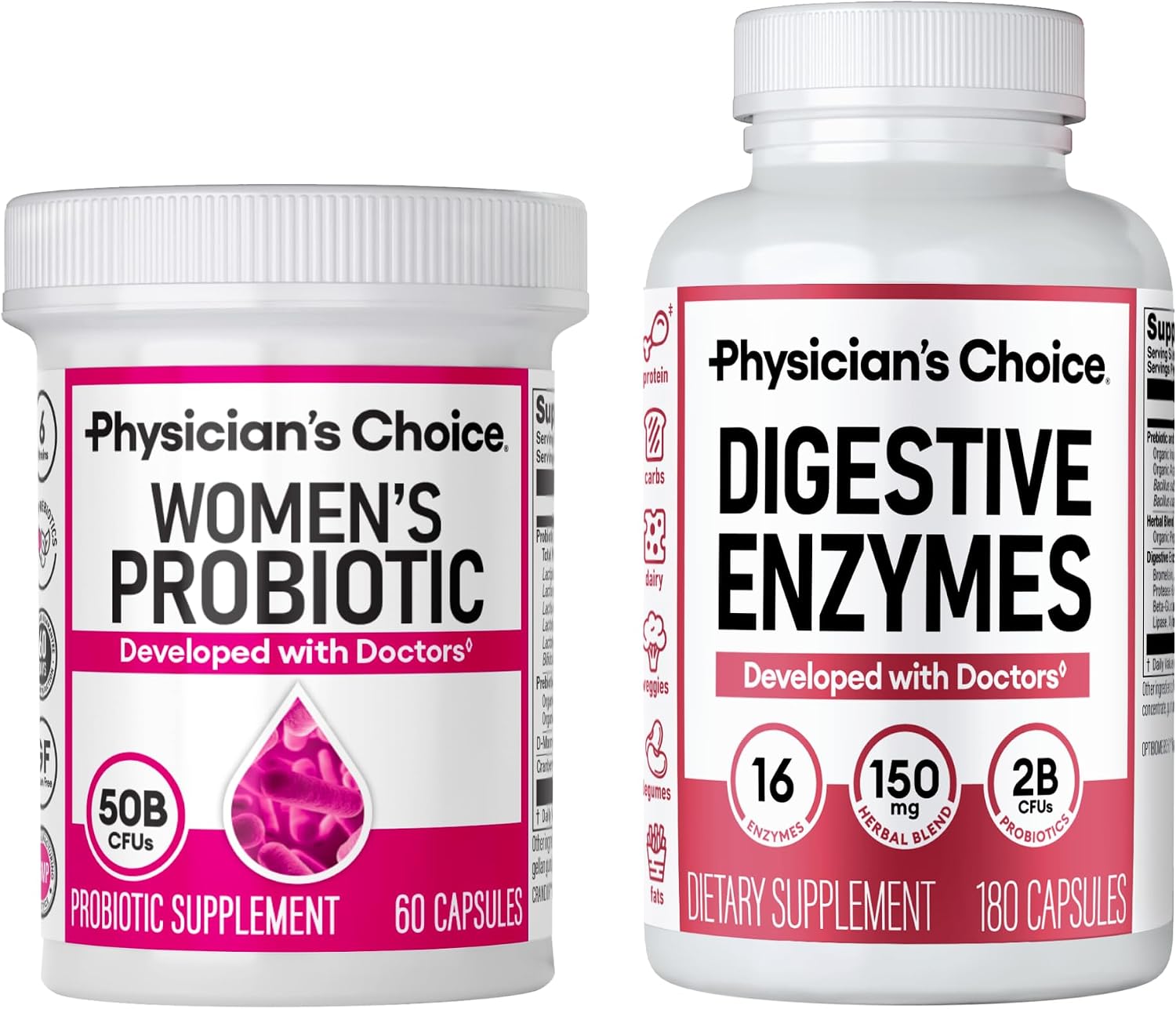 Physician's CHOICE - Women's Digestive Harmony Bundle: Probiotics for Women 60ct + Digestive Enzymes 180ct - Value Pack