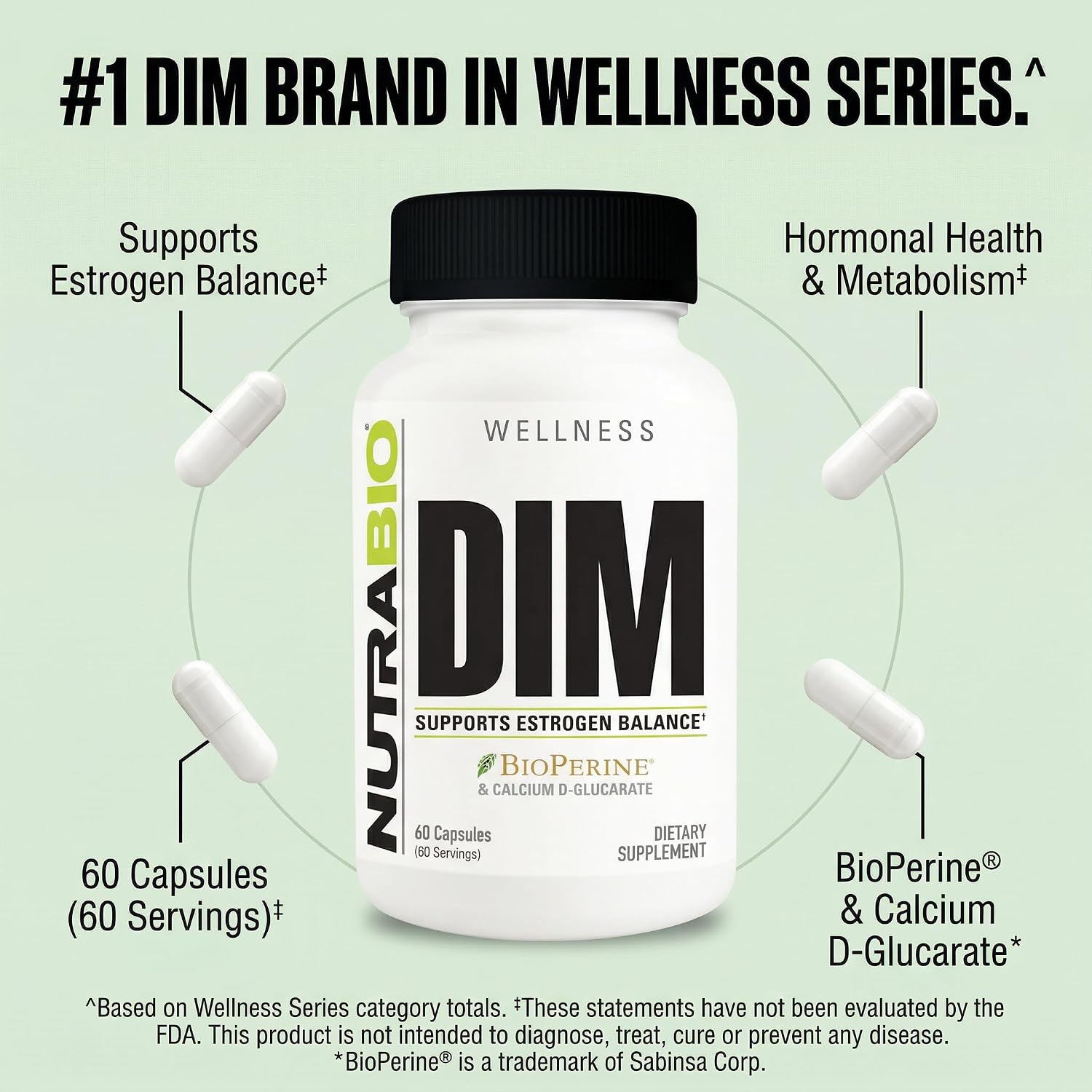 NutraBio DIM Supplement, Supports Estrogen Balance, 100mg - 60 Vegetable Capsules