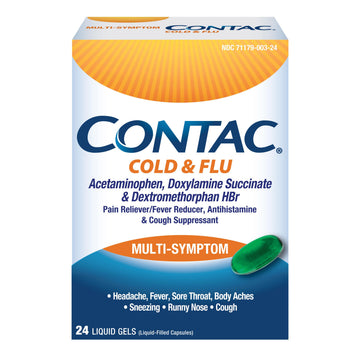 Contac Cold & Flu Medicine, Powerful, Multi-Symptom Relief for Pain, Fever, Sore Throat, Body Aches, Sneezing, Runny Nose & Cough, 24 Count Liquid Gels Contac buy supplements Au