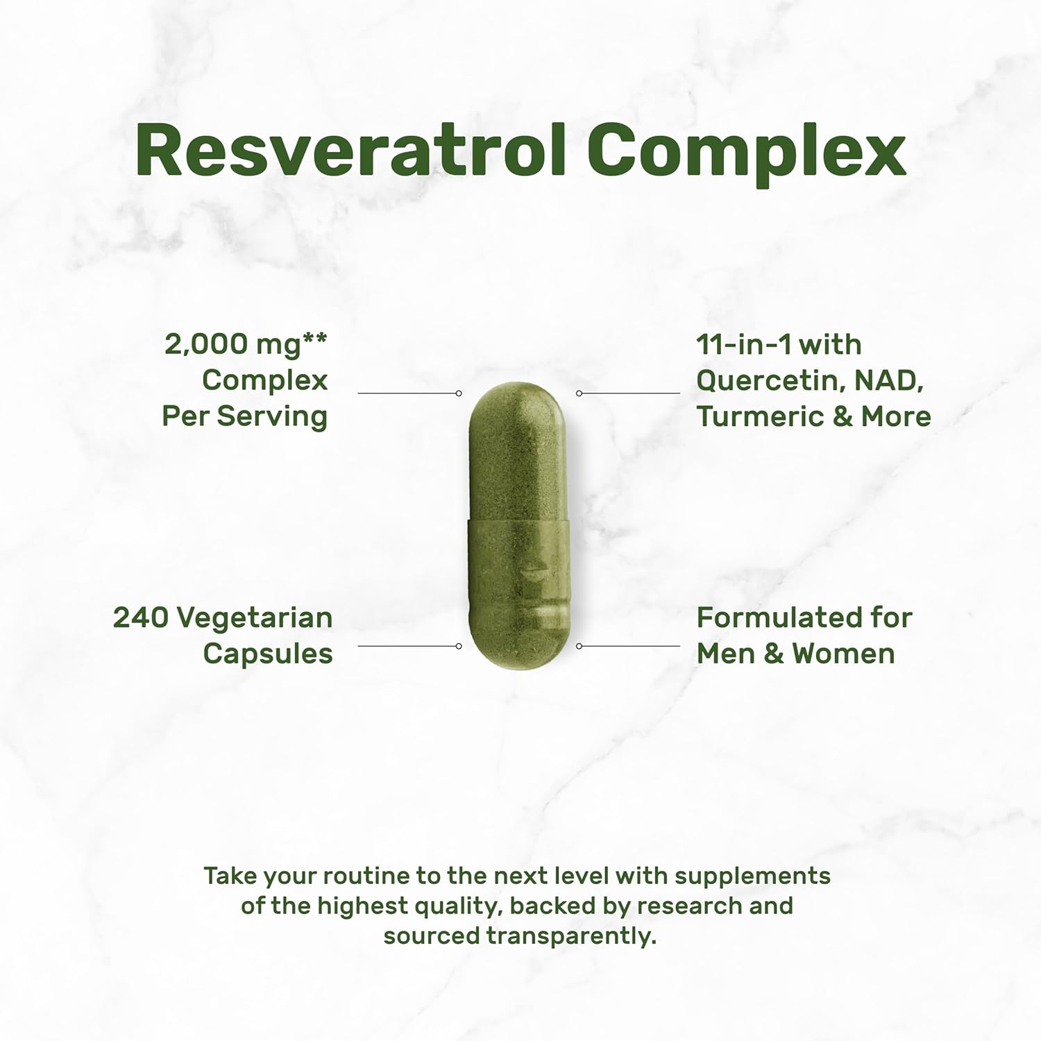 DEAL SUPPLEMENT Resveratrol Complex, 240 Veggie Capsules – Trans-Resveratrol Supplement with NAD, Quercetin, Turmeric, CoQ10, & More | Non-GMO, Gluten Free