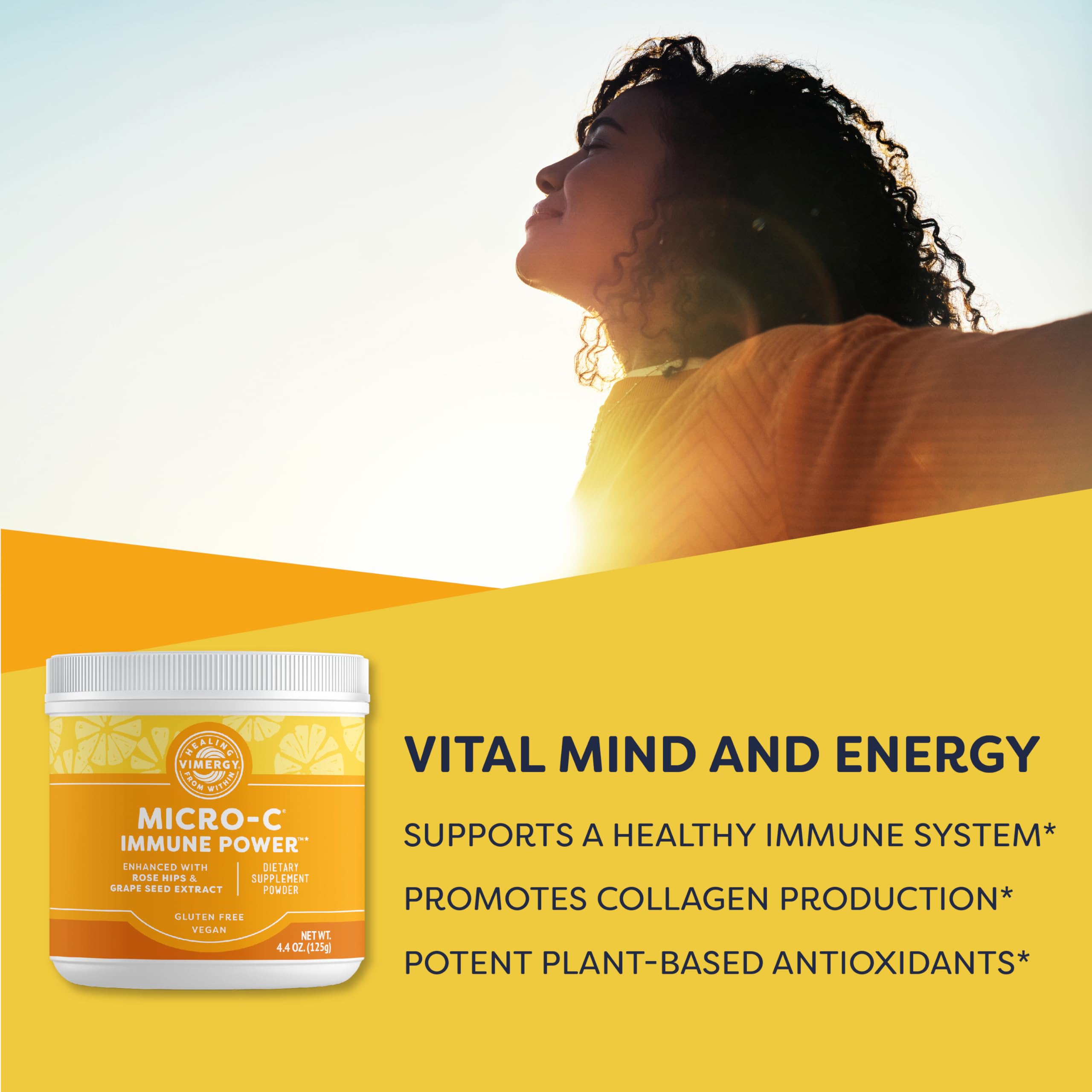 Vimergy Micro-C Immune Power TM *- 250g– 69 Servings – 2000mg/serving – Gentle Form – Antioxidant Phytonutrients – Immune & Nerve Support – Benefits Bone & Cartilage – Gluten-Free – Kosher – Vegan