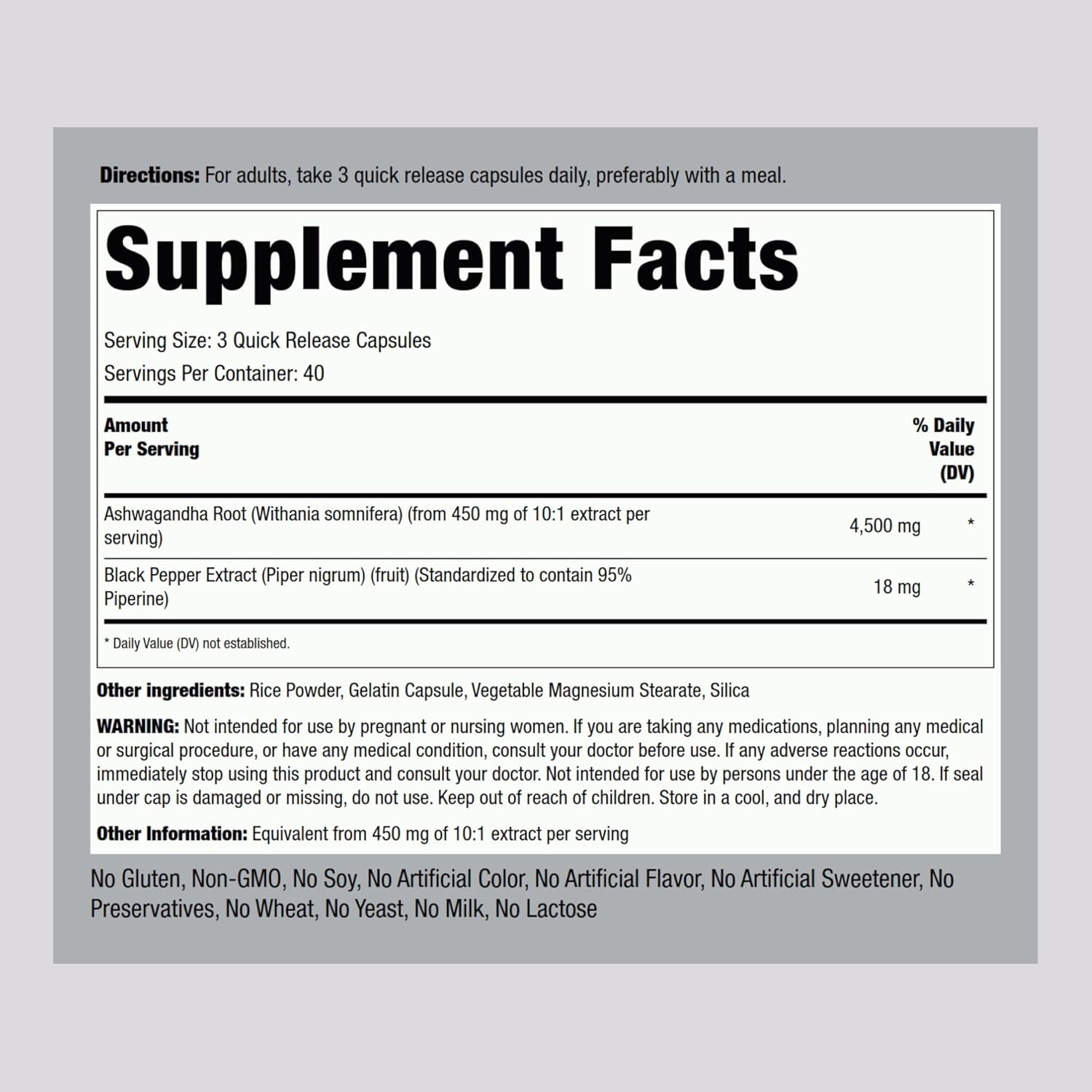Piping Rock Ashwagandha Capsules | 120 Count | Herbal Supplement with Black Pepper Extract | for Women and Men | Non-GMO, Gluten Free