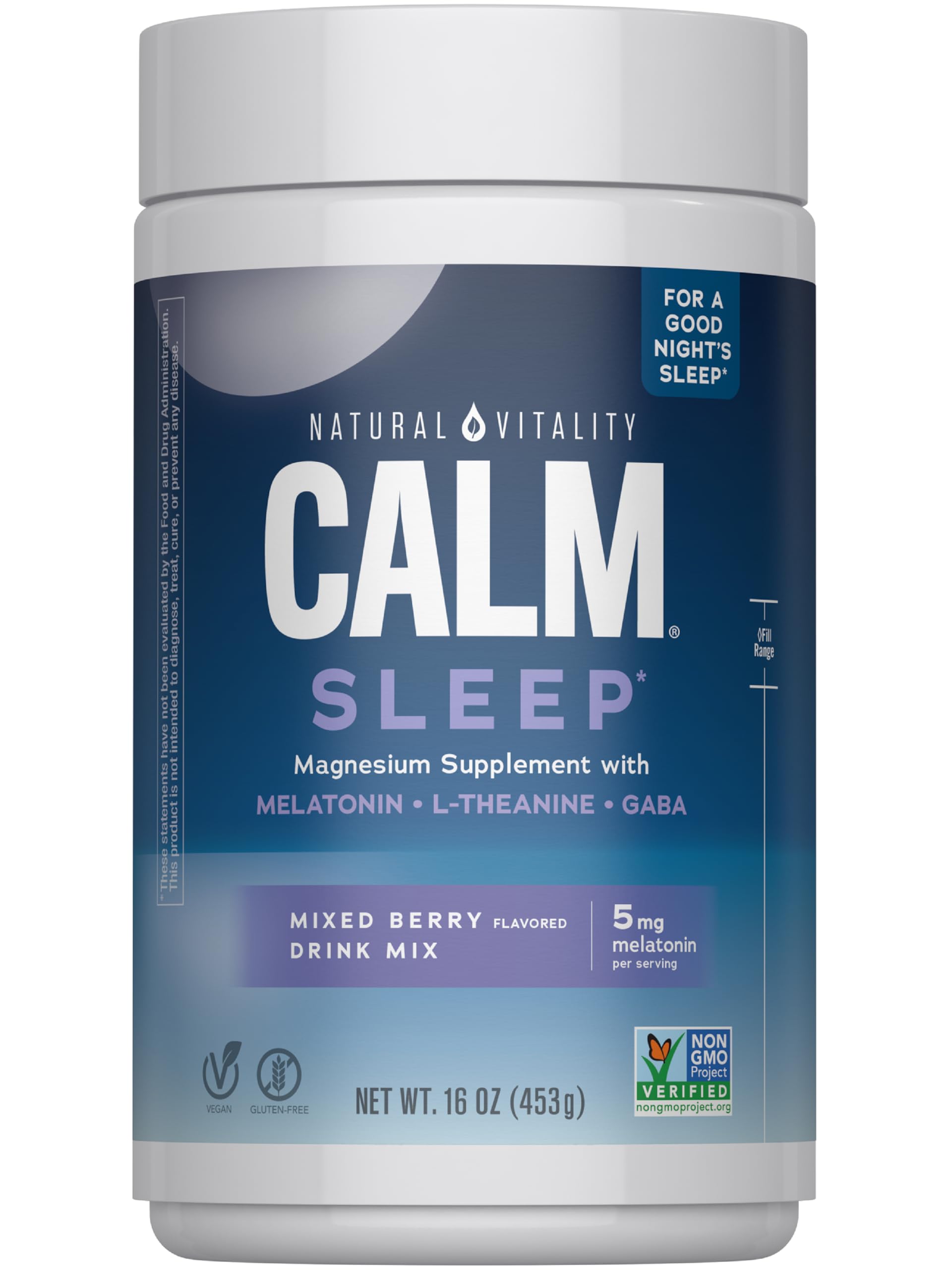 Natural Vitality Calm Sleep Capsules | Magnesium with Melatonin, L-Theanine & Gaba Supplement | For a Good Night's Sleep | Non-GMO, Gluten Free & Vegan | 120 Count