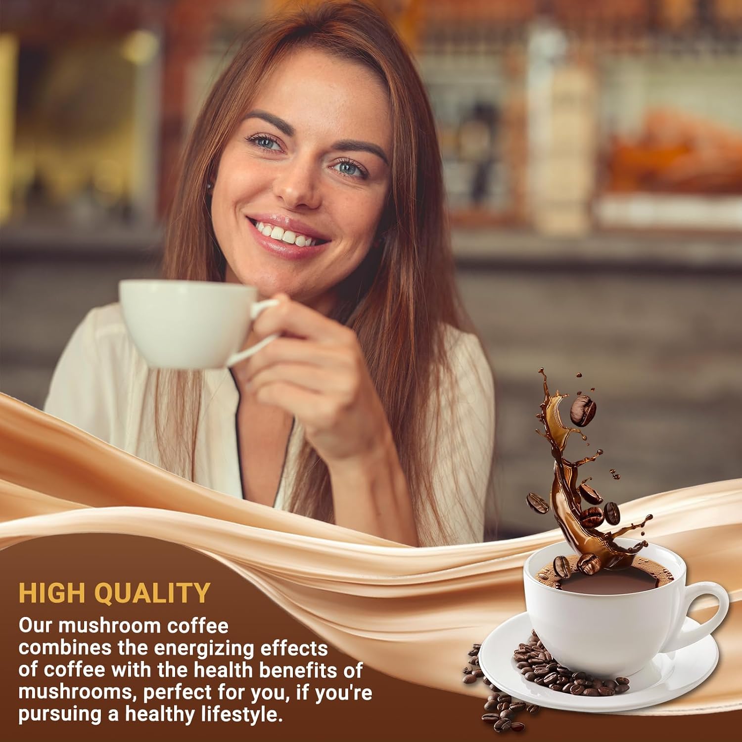Mushroom Coffee, Instant Mushroom Coffee with 6 Mushrooms | Lion’s Mane, Cordyceps, Turkey Tail & Other for Energy, Focus, Digestion, Immunity, 30 Servings