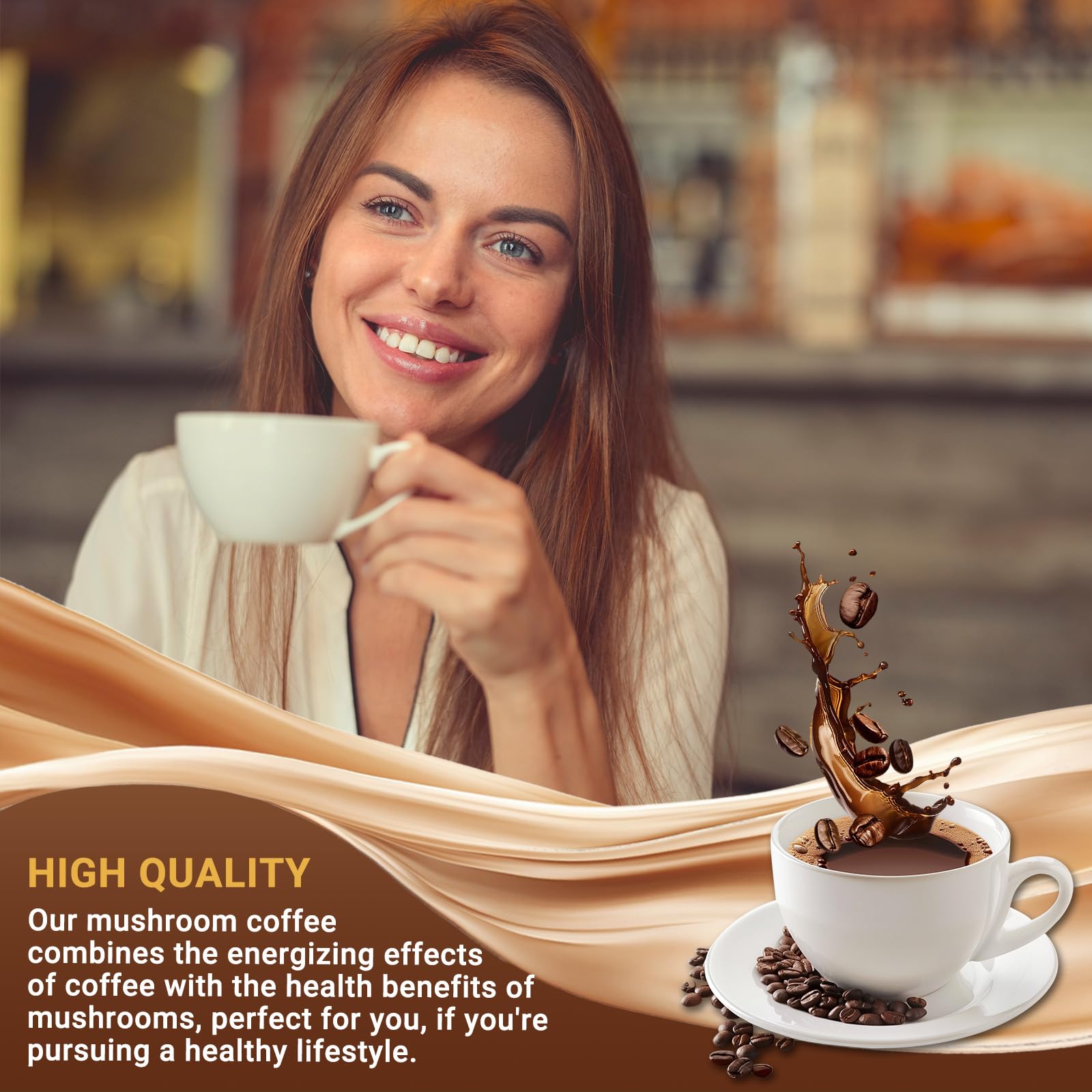 Mushroom Coffee, Instant Mushroom Coffee with 6 Mushrooms | Lion’s Mane, Cordyceps, Turkey Tail & Other for Energy, Focus, Digestion, Immunity, 30 Servings