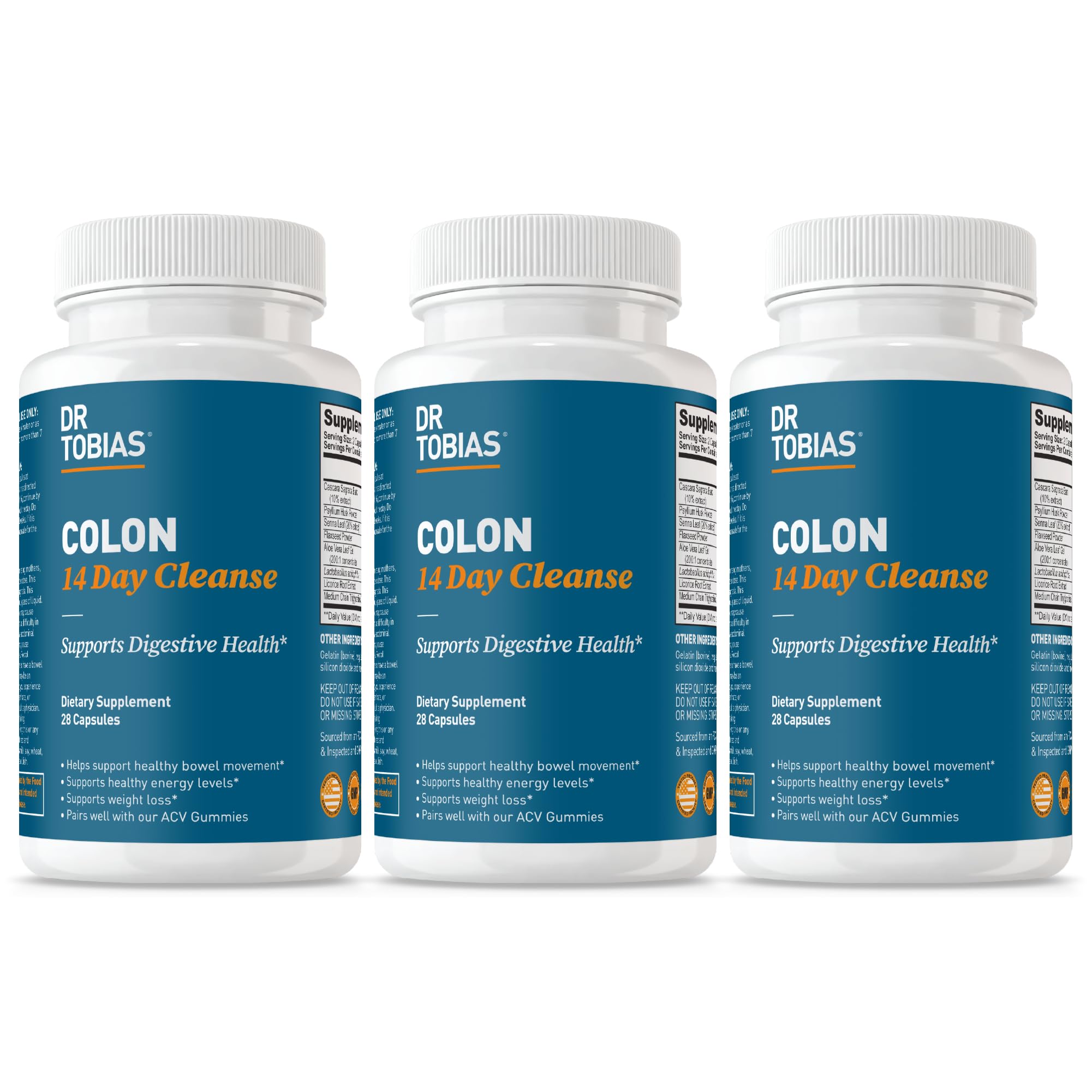 Dr. Tobias Colon 14 Day Cleanse | Supports Digestion & Gut Health | Colon Cleanse Detox | Constipation Relief & Gut Health Support for Women & Men | Psyllium + Senna + Probiotics | 28 Capsules