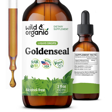 Wild & Organic Goldenseal Tincture - Lung & Digestive Support - Goldenseal Root Extract Liquid Drops - Vegan, Sugar & Alcohol-Free Herb Supplement - 4 fl oz